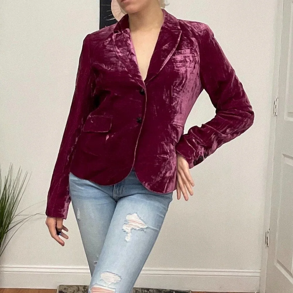 Philippe Adec Button-Up Velvet Blazer Jacket Long Sleeve Size 8 Purple